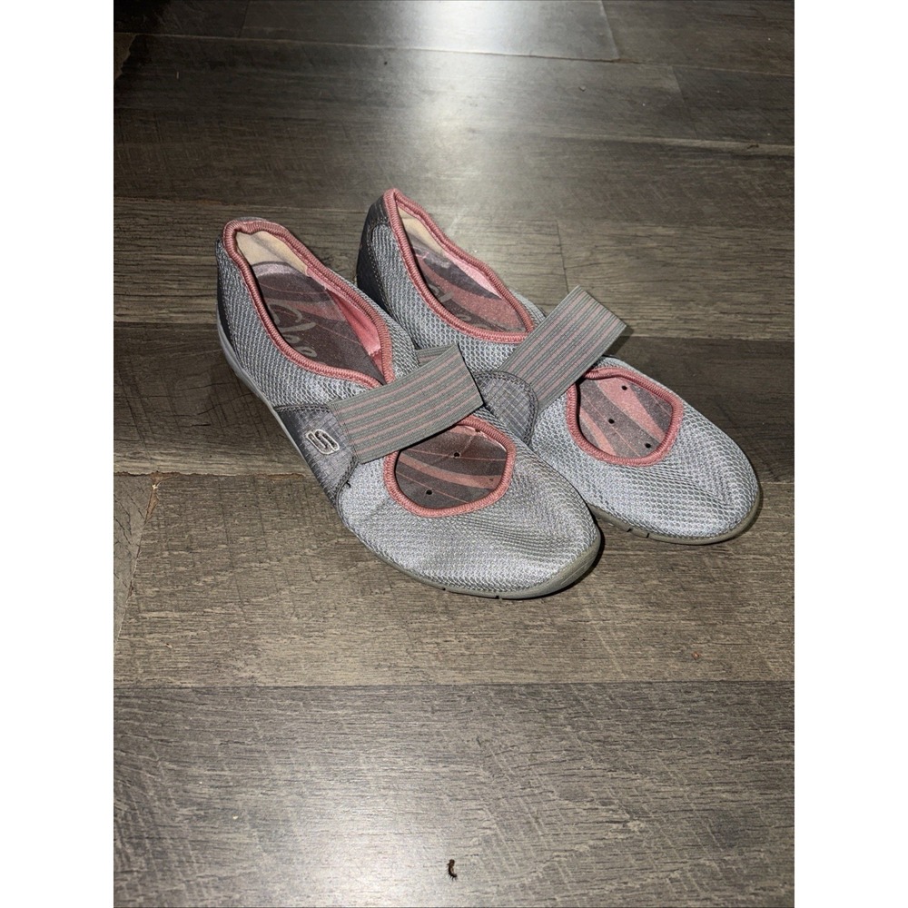 Skechers Shoes Womens Size 6 Mary Jane Pink Gray Mesh Strap Comfort